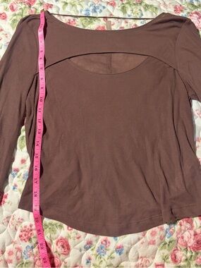 Free People Dusty Mauve Ribbed Long Sleeve Top with Front Cutout